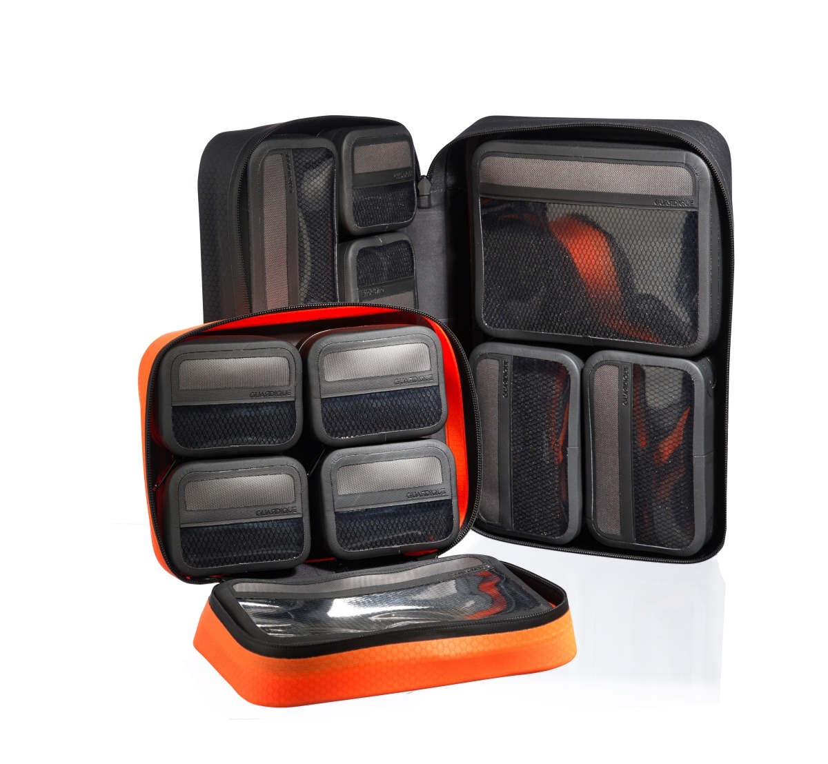 GUARDIQUE MMS — kompletny zestaw modular magnetic pouch w czerni z pomarańczowymi detalami, kieszenie P1-P5
